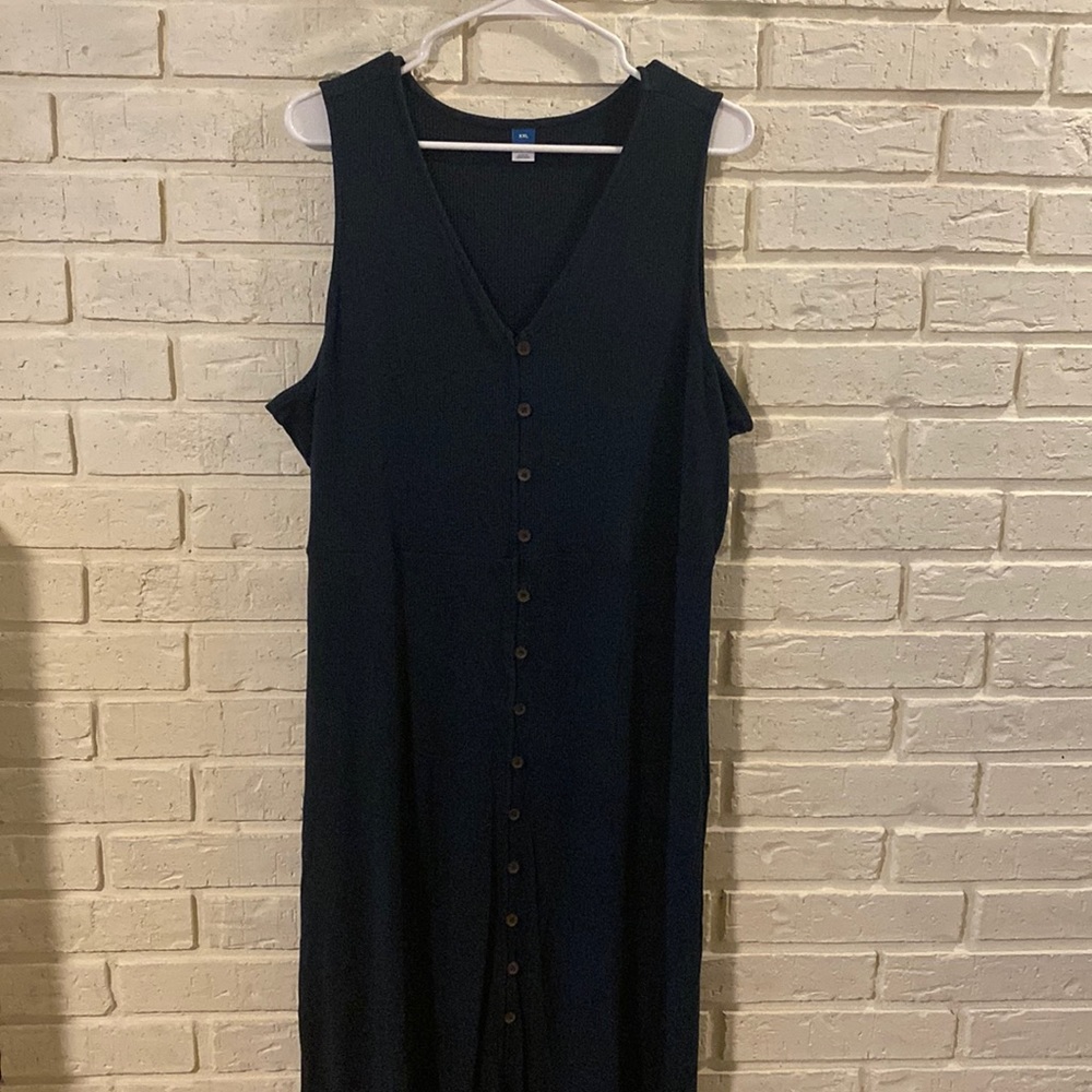 Sleeveless Rib-Knit Button-Front Midi Dress